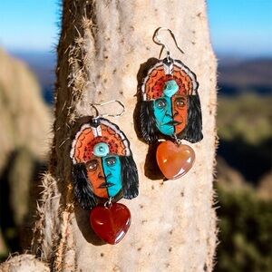 Native American inspired warrior handpainted turqoise headdress carnelian heart